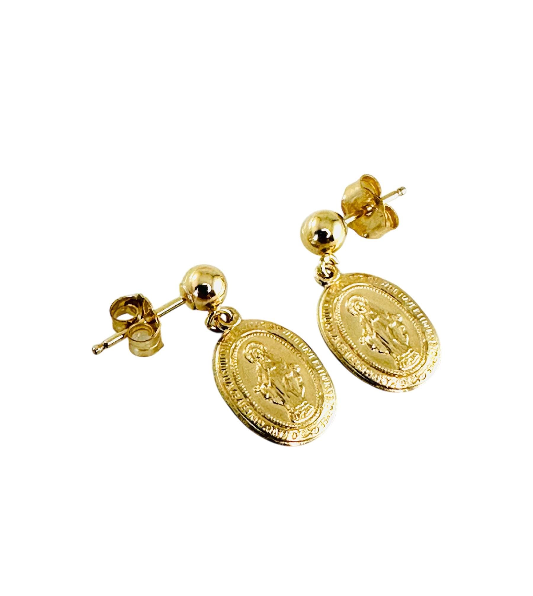 Dainty 14K Gold Filled Oval Virgin Mary Medal Earrings,Religious Earrings,Miraculous Medal Earrings, Communion Earrings,Virgin Mary Dangle