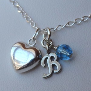 Heart Birthstone Initial Children Girl Necklaces,Initial Monogrammed Necklace,Birthstone Necklace,Flower Girl Charm Necklace,Dainty Necklace