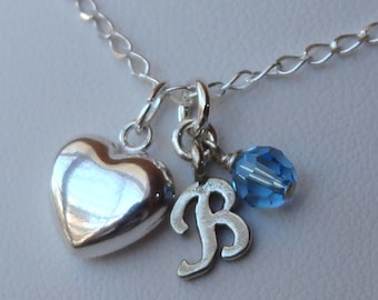 Herz Birthstone Anfang Kinder Mädchen Halsketten, Initial Monogramm Halskette, Birthstone Halskette, Blumen-Mädchen-Charme-Halskette, Zierliche Halskette