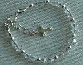 Baby Girl Cross Crystal Bracelet,Baptism Cross Bracelet,Sterling Silver Cross Bracelet,First Communion Cross Bracelet,Confirmation Bracelet