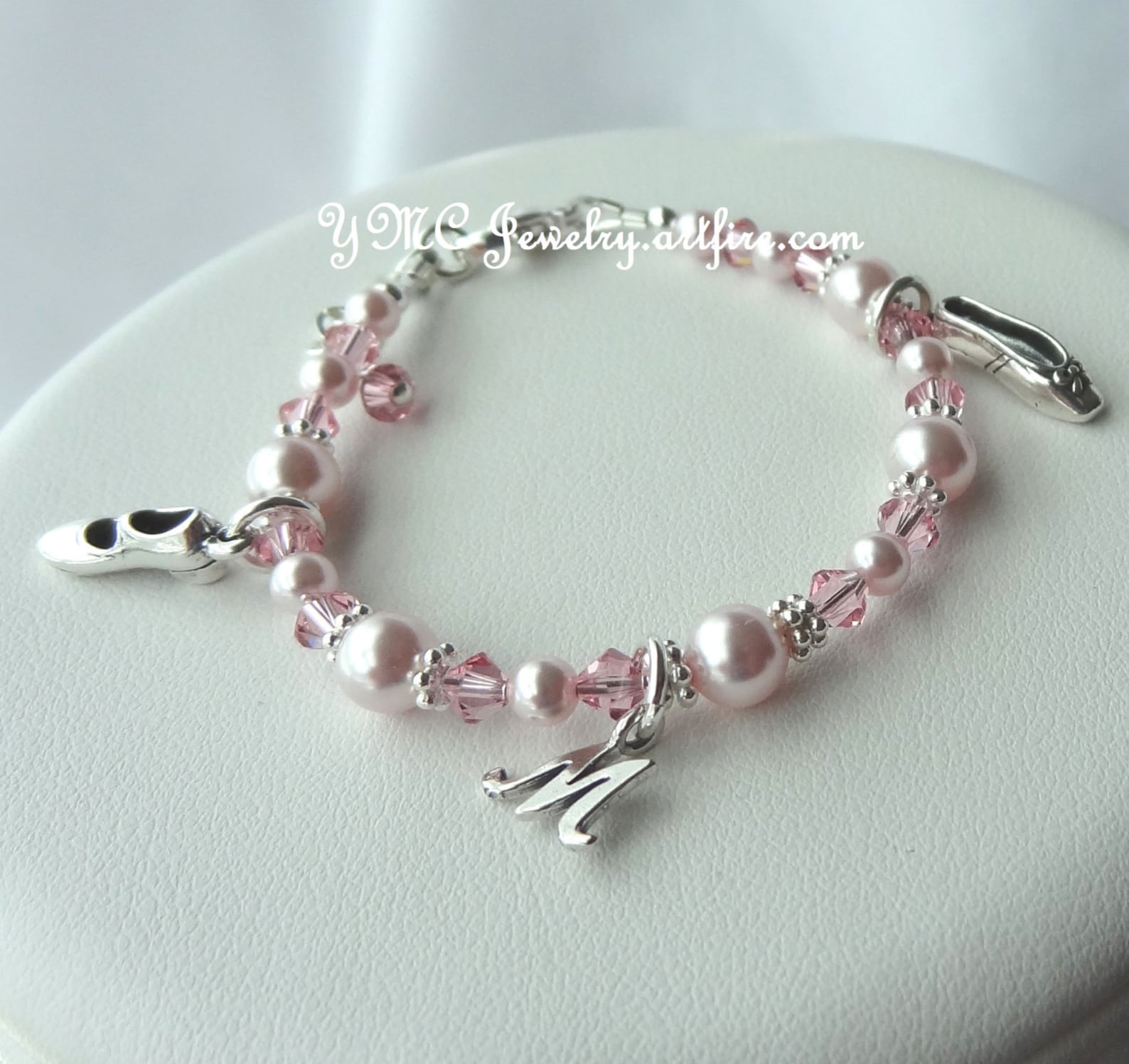 sterling silver ballerina slipper with initial letter bracelet, ballet recital, ballet bracelet, tap shoe bracelet, recital gift