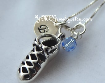 Sterling Silver Irish Dance Soft Shoe Necklace,Irish Necklace,Birthstone Necklace,Irish Dance Personalized Necklace,Irish Dancer Necklace