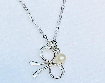 Collar de lazo, collar con nudo, collar de lazo pequeño de plata, caja de regalo para dama de honor, collar de dama de honor, tarjeta de dama de honor, collar tipo gargantilla con lazo