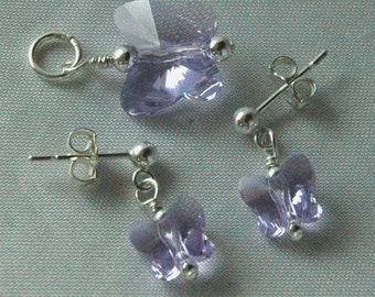 Pendientes y colgante de mariposa, mariposa de cristal PRESTIGE, pendientes de mariposa, colgante de mariposa, conjunto de niña de las flores,