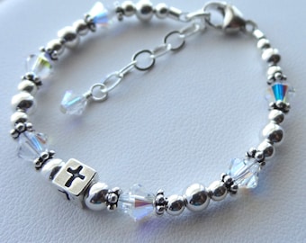 Baby Cross Baptism Bracelet, Christening Bracelet, First Holy Communion Bracelet, Confirmation Cross Bracelet,Birthday Birthstone Bracelet