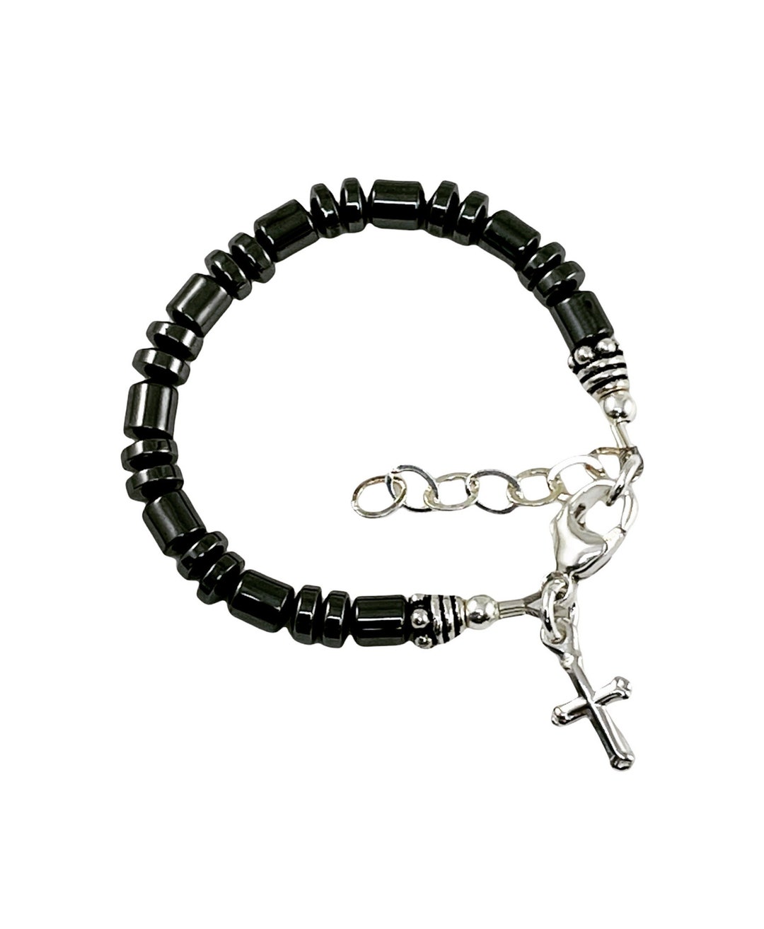 Baby Boy BraceletHematite Baby Boy Cross BraceletBoy Baptism Etsy