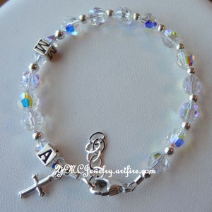 Personalized Silver Initial Rosary Bracelet,Initial Baby Bracelet,Confirmation Bracelet,First Communion Rosary Bracelet,Communion Girls Gift image 2