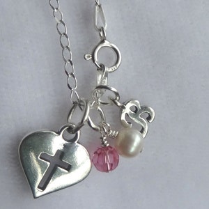 Collar con cruz de corazón personalizado, collar con piedra de nacimiento inicial, collar de primera comunión, collar con cruz de confirmación, collar de bautismo de bebé