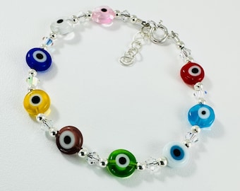 Evil Eye Crystal Armband, mehrfarbiges Evil Eye Armband, Baby Schutz Armband, Lucky Evil Eye Armband, Türkisch Evil Eye Armband