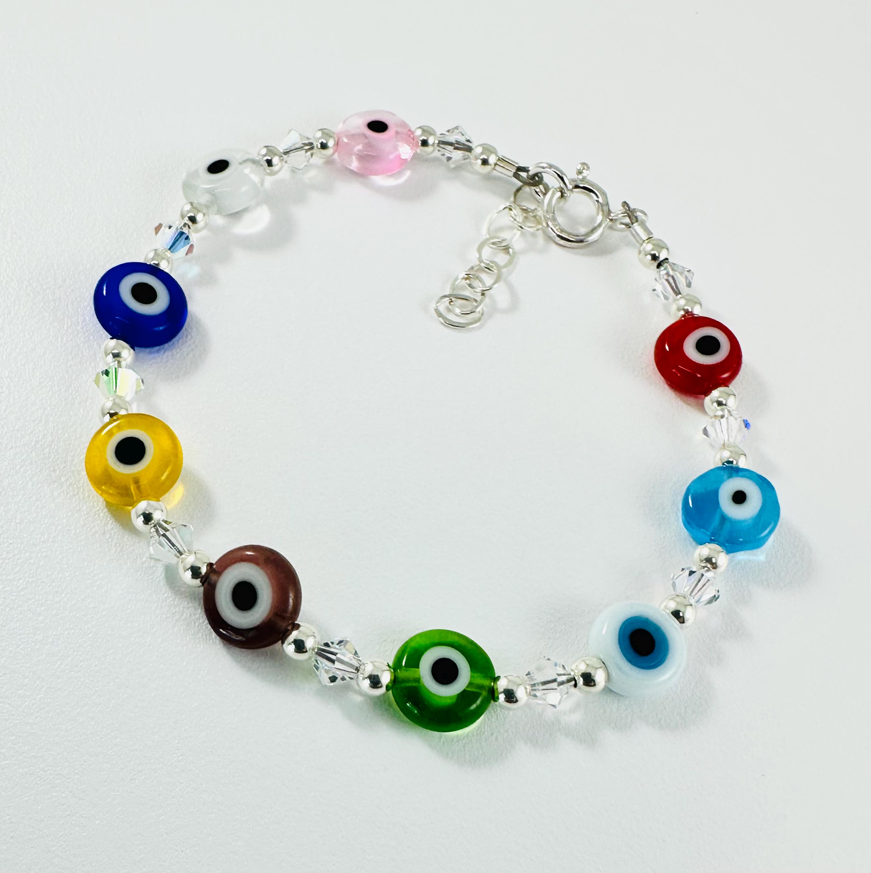 Evil Eye Crystal Bracelet, Multi-color Evil Eye Bracelet, Baby