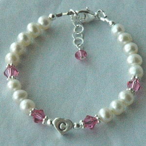 Personalized Baby Girl Pearl Bracelet,Real Pearl Initial Birthstone Bracelet,Birthstone Bracelet,Initial Pearl Bracelet,Real Pearl Bracelet