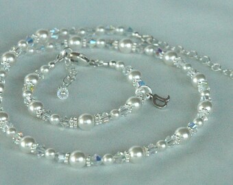 Pulsera con inicial de perlas para niños, collar, conjunto de joyas de perlas para niñas de las flores, joyas para bautizo, primera comunión, joyas de perlas para bebés
