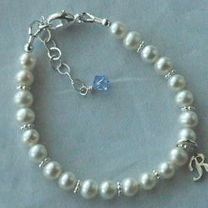 Initial Freshwater Pearl Children Bracelet,Real Pearl Bracelet,Baby Freshwater Pearl Bracelet,Flower Girl Junior Bridesmaid Pearl Bracelet