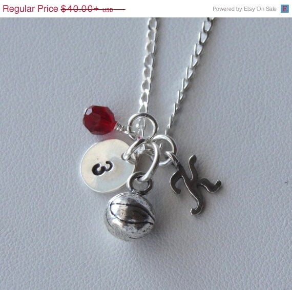 Sterling Silver Personalized Basketball Necklace, Birthstone