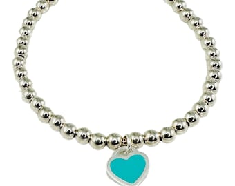 4mm Sterling Silver Ball Beads Heart Charm Bracelet,Dainty Silver Heart Charm Bracelet,Gift for Mom Bridesmaid Flower Little Toddler Girls