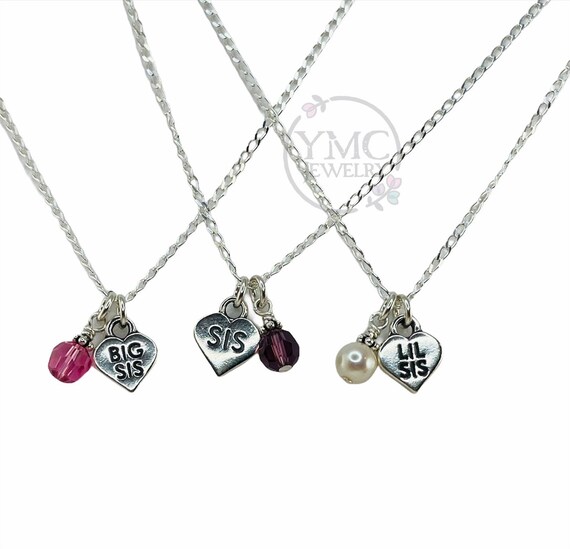 Little Sister or Big Sister Birthstone Necklace big Sister Lil