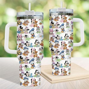 Disney Baby Characters Tumbler, Cute Mickey Minnie Donald Goofy 40oz Mug with Handle, Cartoon Summer Cup, Birthday Gift Idea