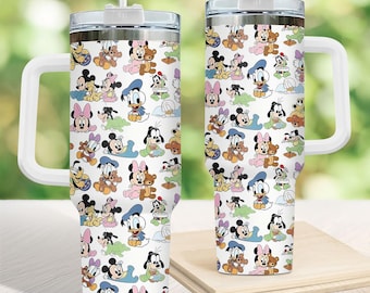Gobelet Disney Baby Characters, tasse mignonne Mickey Minnie Donald Dingo 1 134 ml avec anse, tasse d'été de dessin animé, idée cadeau d'anniversaire