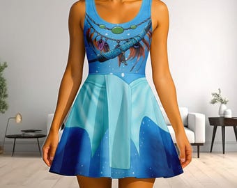 Avatar 3 Skaterjurk, Na'vi-geïnspireerde damesoutfit, blauwe tribal cosplay feestjurk, festivaljurk voor dames