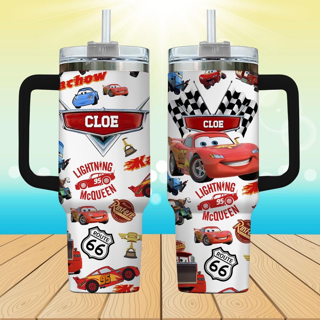 Cars Lightning Mcqueen Tumbler 40oz, Custom Name Tumbler Gift, Pixar