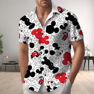 Mickey Mouse Hawaiian Shirt, Mickey Head Aloha Shirt, Magic Kingdom Summer Vacation Button Shirt, Tropical Disney Cruise Men Outfit