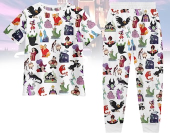 Pijama de camiseta y pantalón de villanos de Disney, pijama de villanos de dibujos animados, regalo de Disney para fans, regalo de Disney