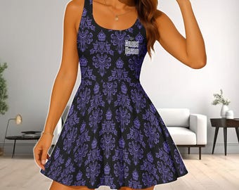Disney The Haunted Mansion Skater Dress, Hitchhiking Ghosts Women Dress, Haunted Mansion Gift, Halloween Party Women Dress