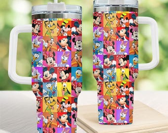 Gobelet Disney 1 133 ml, Mickey, Minnie, Donald, Daisy, Goofy avec anse, cadeau d'été