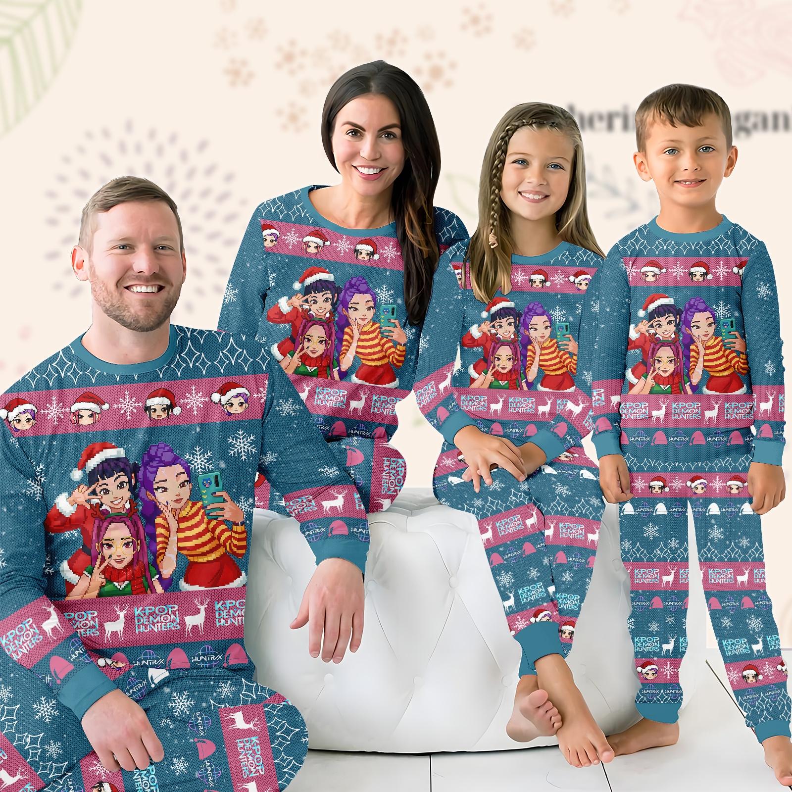 Discover Christmas Girls Family Matching Pajama Set, Blue Tiger Kids PJs, Tiger Shirt and Outfit for Kids
