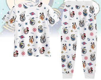 Disney Cruise & Co. T-shirt en pyjamabroek, Mickey Nautische T-shirt pyjama, Disney Cruise outfit, Vakantieslaapkleding cadeau, Cadeau voor