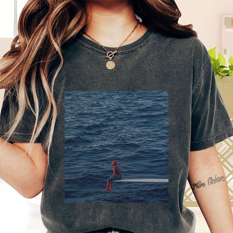 Spider Ocean Meme Comfort Colors Shirt, Superhero Sitting on Water Aesthetic Graphic Tee, Meme Spider man Shirt, Gift For Him