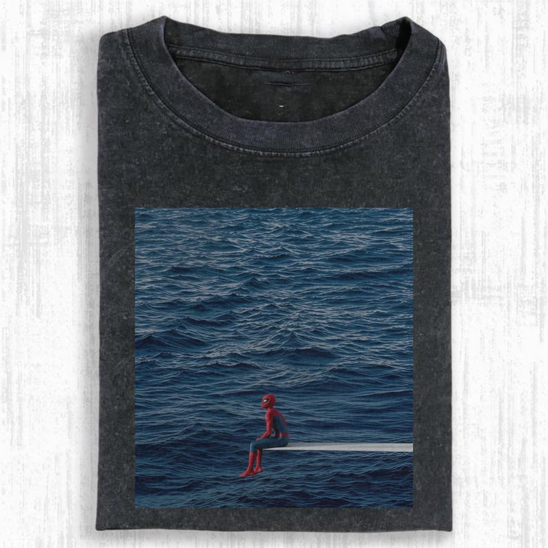 Spider Ocean Meme Comfort Colors Shirt, Superhero Sitting on Water Aesthetic Graphic Tee, Meme Spider man Shirt, Gift For Him
