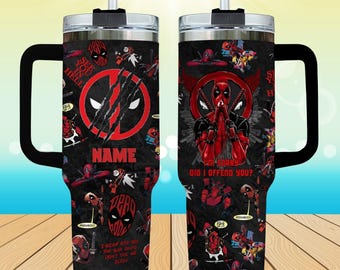 Deadpool 40oz Tumbler, Gepersonaliseerde naam, Grappige stripbeker, Deadpool fancadeau, Mok met antiheldencitaat, Tumbler cadeau voor papa