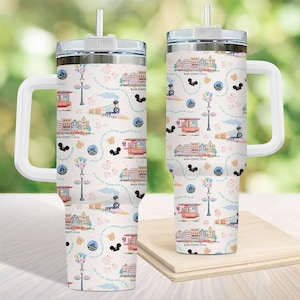 Vaso Disneyland de 40 oz, vaso Main Street USA con asa, taza con globos, mapa de los parques Disney, taza Magic Kingdom