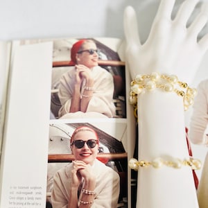 Grace Kelly stackable pearl and gold bracelets