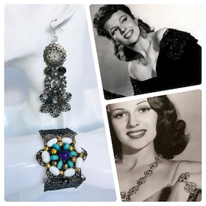 Rita Hayworth inspired chandelier filigree earrings and matching bracelet