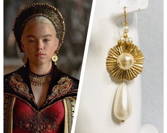 Rhaenyra Targaryen queen of dragon stone pearl earrings