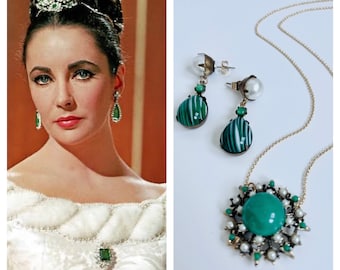 Elizabeth Taylor inspired vintage emerald green earrings and necklace