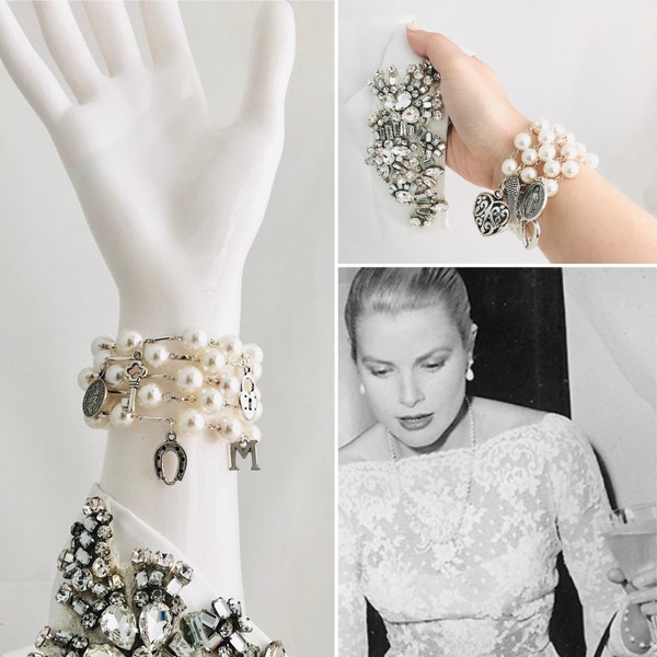 Bijoux Reine de Monaco Bracelet Multi-brin Pearl personnalisé inspiré par Grace Kelly