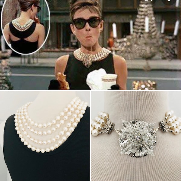 Hepburn Lane Halskette (Inspiriert von Audrey in Breakfast at Tiffanys) Echte Perlen