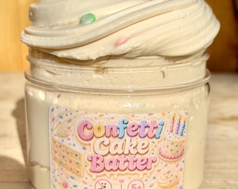 Confetti Cake Batter – Soft, creamy butter slime with a sweet cake scent and colorful sprinkle mix. 8 oz