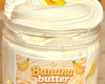 Banana Butter Swirl – Creamy, spreadable banana slime with sweet scent and banana charm. 8 oz