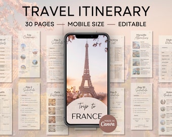 Editable Travel Itinerary Template | Mobile Travel Planner (Canva)