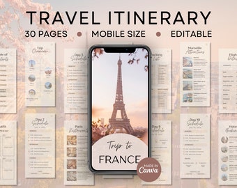 Travel Itinerary Template | Trip Itinerary | France Travel Itinerary | Digital Template Download | Traveling Guide | Editable in Canva