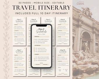 Editable Italy Travel Itinerary Template, Canva Phone Planner (Digital Download)