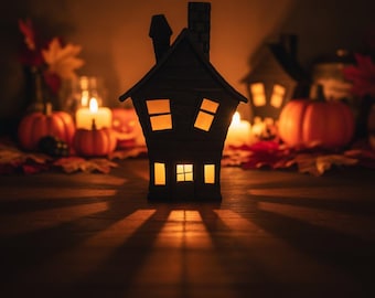 3D Printed Haunted House Tea Light Decoration | Spooky Gothic Halloween Accent
