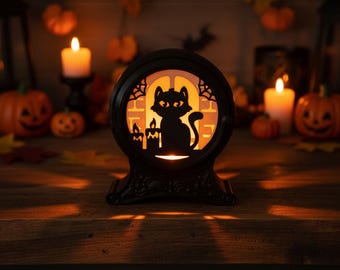 Halloween Tea Light Lantern | 4 Swappable Designs | Spooky 3D Printed Decor