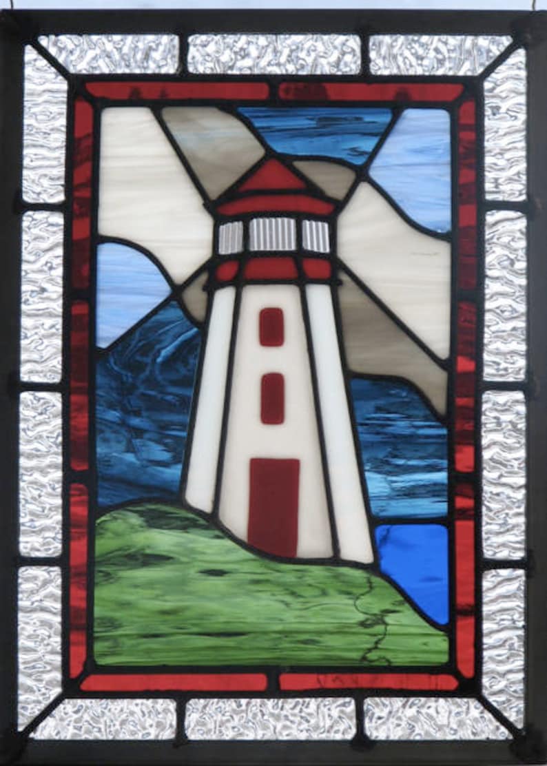 Stormy Lighthouse Stained Glass Panel Pattern