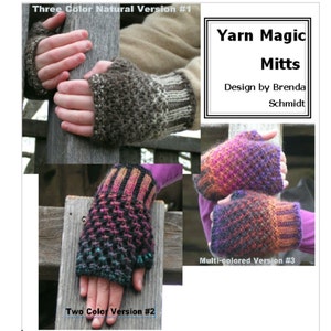 Knitting Pattern fingerless gloves 3 versions YARN Magic Mitts PDF instant download Unisex Worsted Intermediate knitter Size Small thru Xl