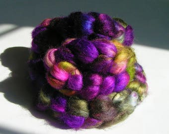 Silk Top Roving Sliver Fiber Tussah Purple Green FANTAGASM NEW Colorway Phat Fiber Luxurious Supreme Quality Hand Dyed for Handspinning 2 oz